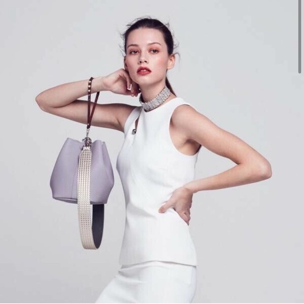 Find Kapoor Lavender Silver Pingo 20 Convertible Bucket Bag Wristlet Purse